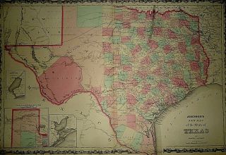 Vintage 1863 Texas Map Old Antique & Authentic Atlas Map Quick N