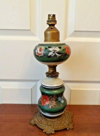 A Lovely Victorian American Oil Lamp Converted To Electric Hand Painted
