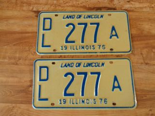 Vintage 1976 Illinois Dealer License Plate Pair 277 A Garage Man Cave Tags (d6)