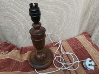 Vintage Polished Oak Hard Wood Turned Wooden Candlestick Form Table Lamp Base