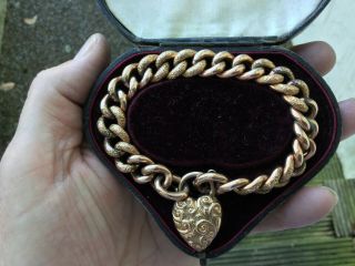 Antique Victorian Heavy 9ct Rose Gold Heart Curb Bracelet Fitted Case