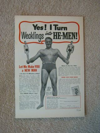 Vintage 1946 Charles Atlas Man Turn Weaklings Into He - Men Print Ad