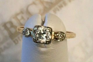Art Deco 14k Old European Cut Diamond Engagement Ring.  36 Tw H - Vs2 Size 6