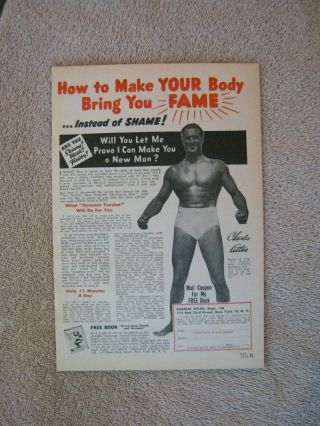 Vintage 1946 Charles Atlas Man Make Your Body Bring Fame Not Shame Print Ad