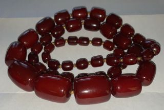 Vintage Cherry Amber Faturan Bakelite Bead Necklace Ottoman 30” 112 Grams