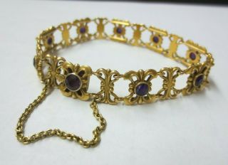 Vintage/antique 14kt Solid Yellow Gold Bracelet W/ Purple Amethyst Gemstones
