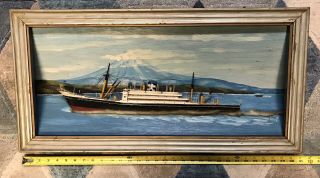 Antique Vintage Ss Yokohama Wooden Shadowbox Model Steam Ship Oceanliner