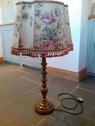 Antique Brass French Empire Lamp With Shade And Wood Base