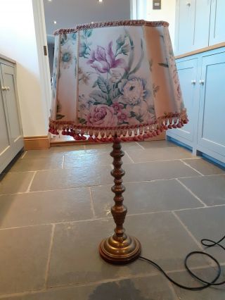 Antique Brass French Empire Lamp with Shade and Wood Base 2