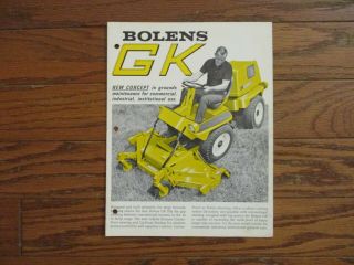 1966 Vintage Bolens " Gk " Tractor Brochure.  18 Hp Wisconsin Engine.  4pg.  Vg