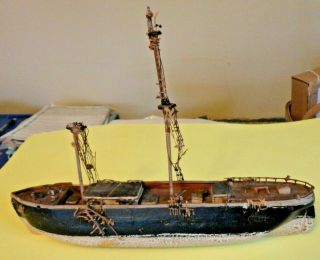Antique Old Folk Art Hand Made Wooden Wood Ship Model