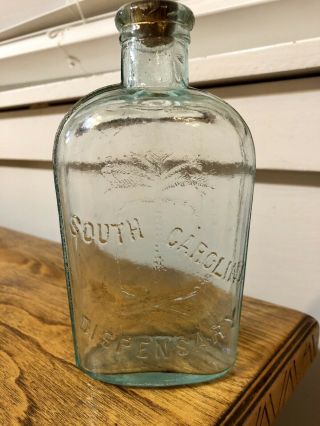 Vintage South Carolina Dispensary Aqua Flask Half Pint Bottle