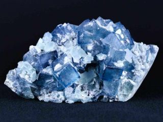 Natural Blue Fluorite Crystals On Quartz Crystals Mineral Specimen 3.  7 In Long