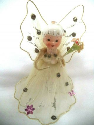 Vintage Christmas Angel Japan Porcelain Feather Tree Topper With Flowers
