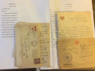 2 Wwi Letter Co D 303 Am.  Tr.  France,  Home Sick And Sea Sick On Boat,  Transcript