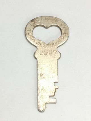 Antique Heart Shaped Eagle Lock Co.  22u7 Steamer Trunk Key Flat Steel Key 22u7