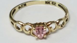 Vintage 10 K Gold Pink Stone Heart Ring Size 8