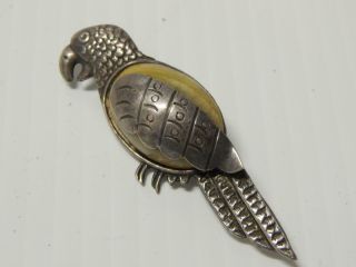 Highly Detailed Antique Vintage Mexican Sterling Silver,  Stone Parrot Pin Brooch
