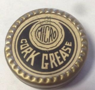 Vintage Micro Cork Grease Small Metal Tin With Paper Top Label