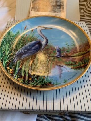 W S George Decorative Bird Art Plate - The Great Blue Heron 1988 James Faulkner