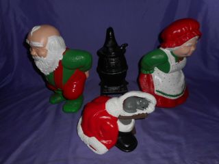 4pc Vintage Christmas Ceramic Hand Painted Santa & Mrs Claus Warming Their Butts