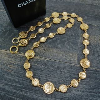 Chanel Gold Plated Cc Logos Coin Charm Vintage Chain Necklace 5217a Rise - On