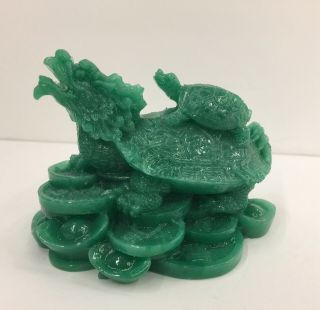 Jade Feng Shui Dragon Turtle Tortoise Statue Figurine Coin Money Wealth