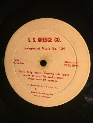S.  S.  Kresge Co.  Detroit Background Music No.  139 1960 