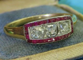 Vintage 18k gold platinum ART DECO ANTIQUE 1920 ' s OLD MINE CUT DIAMOND RUBY ring 3