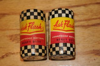 2 Vintage Flashlight D Cell Battery Ask Flash Heavy Duty W/ Paper Label 2 Old.