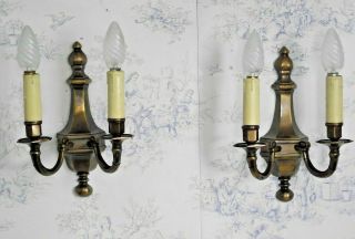 Pair French Vintage Empire Style Bronze Effect Metal Double Candle Wall Lights