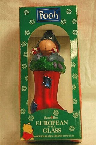 Eeyore European Blown Glass Christmas Ornament Vintage 1997 Disney Santa 