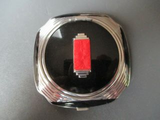 Vintage Evans Art Deco Black Enamel Silver & Red Compact " Mayfair " Rouge