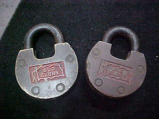 2 Vintage Old Glory Brass Padlock Lock No Key