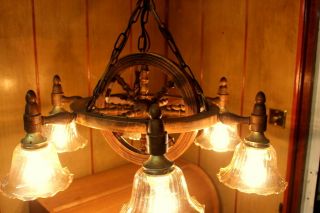 Antique Vintage French Wooden Rustic Ceiling Light Chandelier 4 Xmas