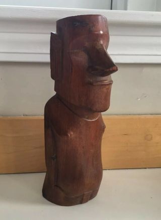 Vintage Carved Native Wood Easter Island Moai Figure Carving Rapa Nui 11.  5”