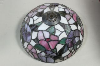 Vintage Domed Slag Glass Lamp Shade In Floral Pattern (