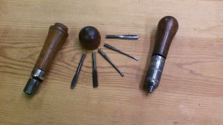 Vintage Unbranded Wood Handled Multi - Tool W/5 Bits Under Cap & Millers Falls Pc