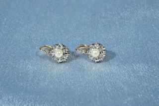 ANTIQUE FRENCH 18K GOLD ROSE CUT DIAMONDS AND PEARL EARRINGS 2