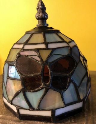 Vtg Stained Glass Lamp Shade Butterflies Dome Tiffany Style 6”x5” Blue Purple