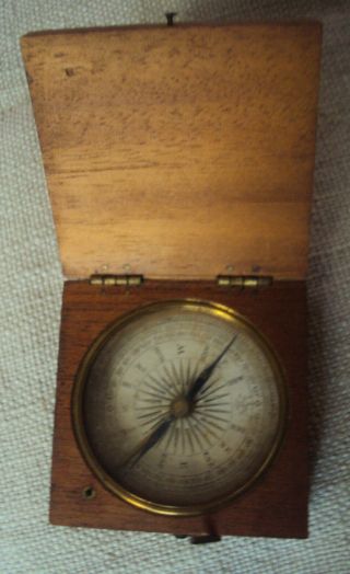 Antique Mahogany Wood Case Nautical Instrument Pocket Compass