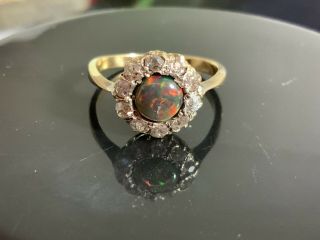 Antique Victorian Black Opal Diamond Ring 18 K Gold