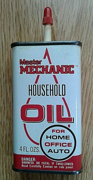 Vtg Master Mechanic Household Oil 4 Oz Tin Can True Valve Tru:test Paints Ad