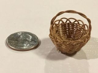 Tiny Miniature Woven Wicker Handled Basket Doll Dollhouse Shadow Box Curio