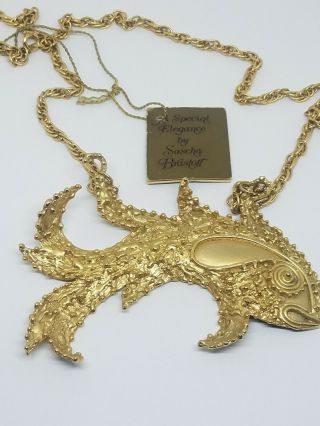 Vintage Sascha Brastoff Modernist Large Fish Gold Tone Pendant Necklace