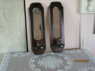 2 Vintage Wood Wall Taper Candle Holder Sconce Mirror