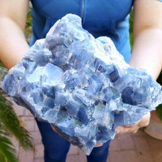 Very Fine Large 7 Inch Blue Rombahidral Calcite Crystal Cluster