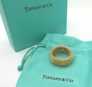 18k Tiffany & Co Yellow Gold 10mm Somerset Mesh Ring Band Size 7 13.  26 Grams