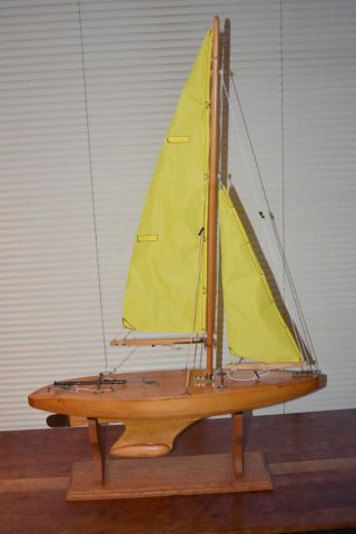 Vintage Wooden Pond Yacht Toy Sail Boat