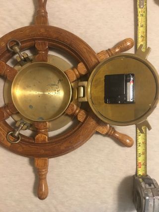 Penco Ship time portal heavy brass And Oak Wheel Quartz clock 3